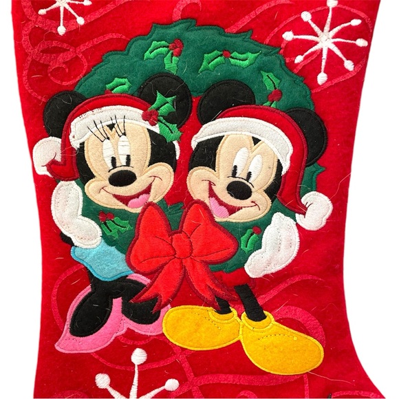 2010 Disney Mickey Minnie Mouse Christmas 18" Stocking Corduroy /fleece - Picture 4 of 8